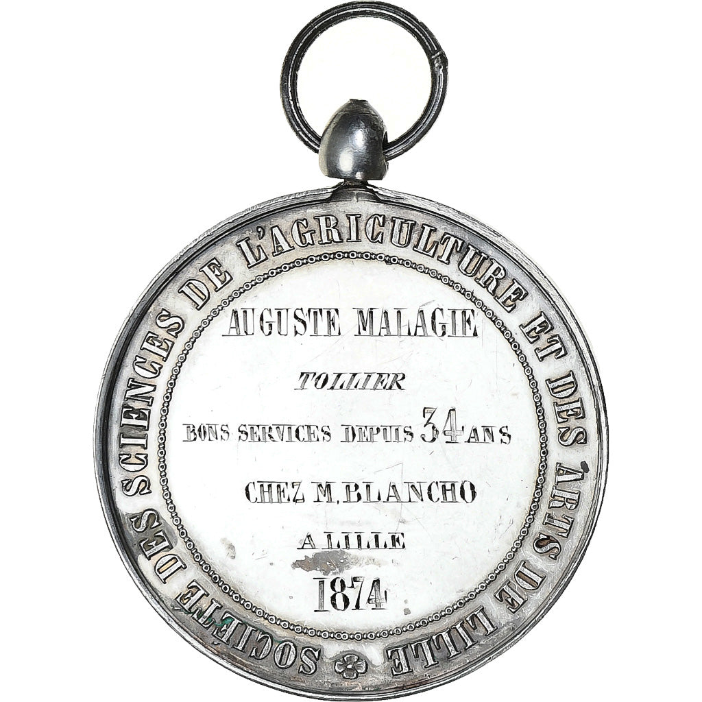 France, Medal, Société des Sciences de l'Agriculture de Lille, 1874, Silver