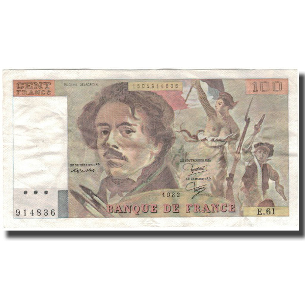 France, 100 Francs, Delacroix, 1982, EF(40-45), Fayette:69.6, KM:154b