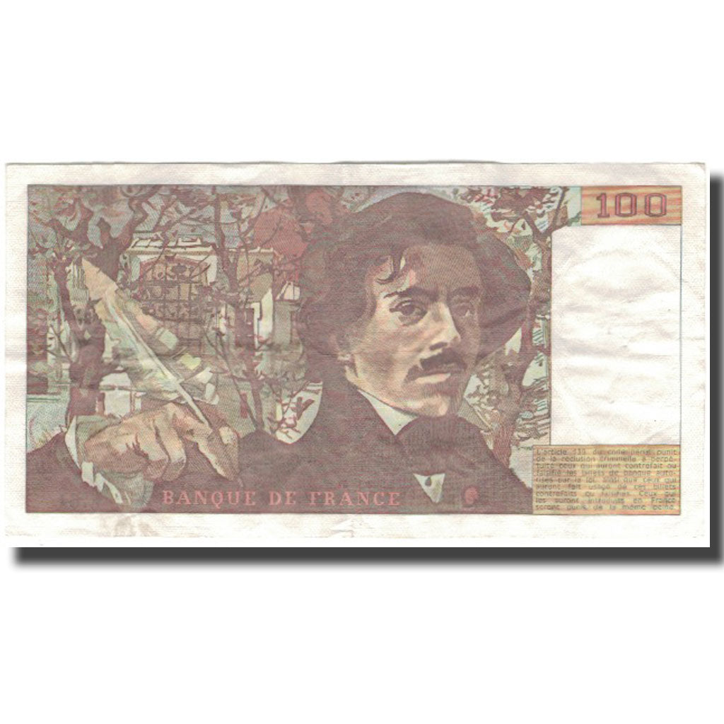France, 100 Francs, Delacroix, 1982, EF(40-45), Fayette:69.6, KM:154b