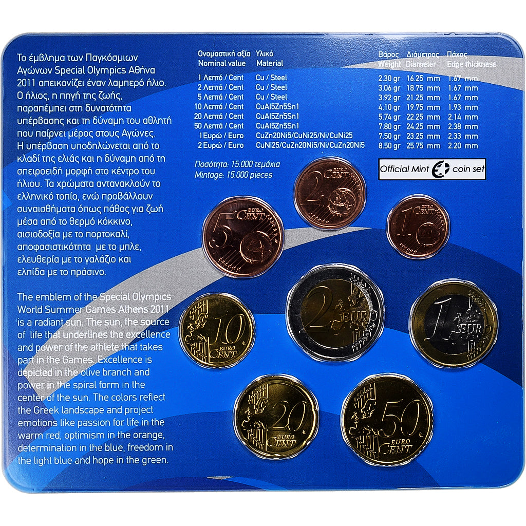 Grèce, Set 1 ct. - 2 Euro, Olympic Games, Coin card, 2011, Athènes, FDC