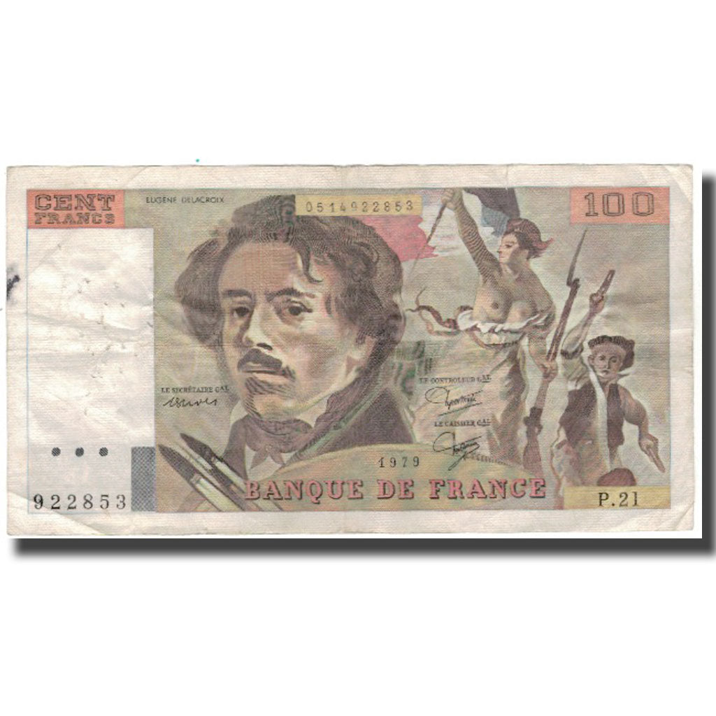 França, 100 Francs, Delacroix, 1979, F(12-15), Fayette:69.3, KM:154b