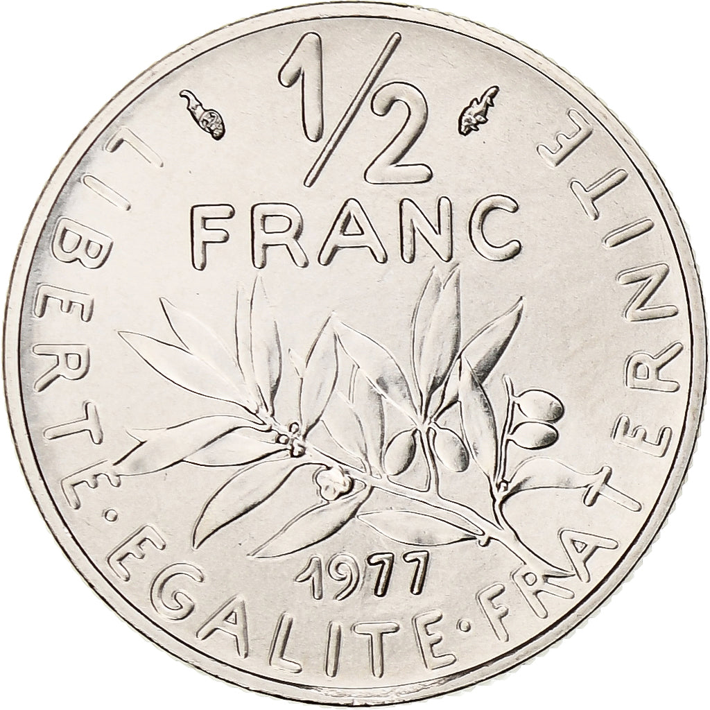 France, 1/2 Franc, Semeuse, 1977, Paris, série FDC, Nickel, MS(65-70)