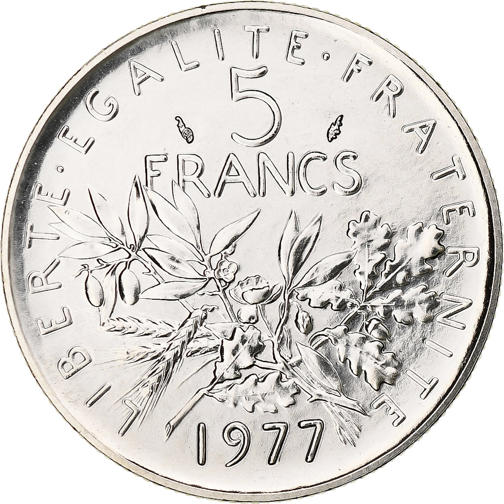 Francia, 5 Francs, Semeuse, 1977, Paris, série FDC, Cuproníquel, FDC