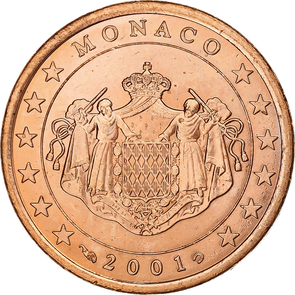 Mónaco, Rainier III, 5 Euro Cent, 2001, Paris, Aço Cromado a Cobre, MS(64)