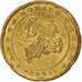 Francja, Rainier III, 20 Euro Cent, 2001, Paris, Nordic gold, MS(64), KM:171