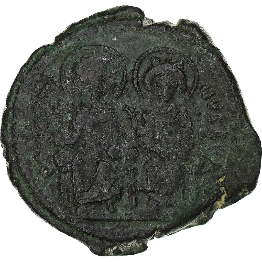 Justin II et Sophie, Follis, 568-569, Constantinople, Bronzo, MB+
