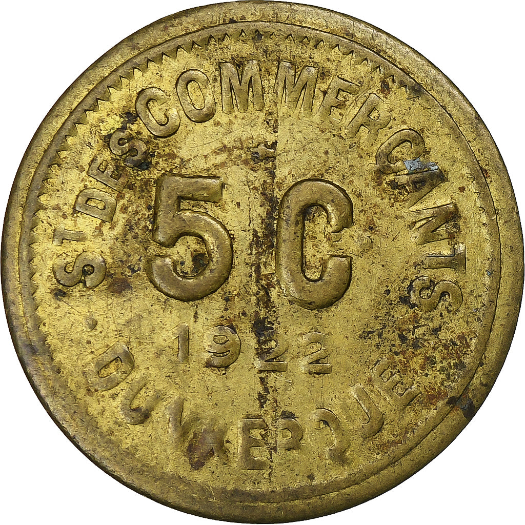 France, Société des Commerçants - Dunkerque, 5 Centimes, 1922, Brass