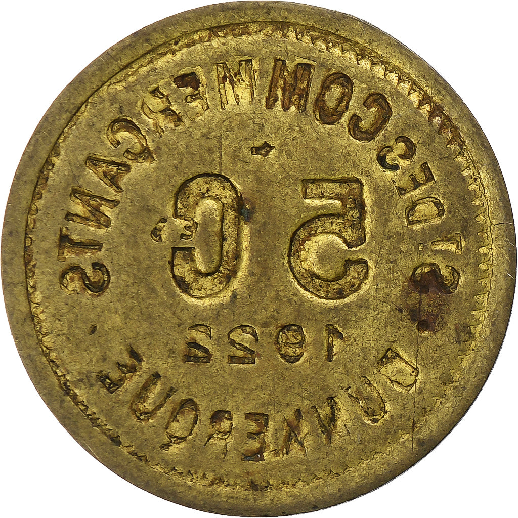 France, Société des Commerçants - Dunkerque, 5 Centimes, 1922, Brass