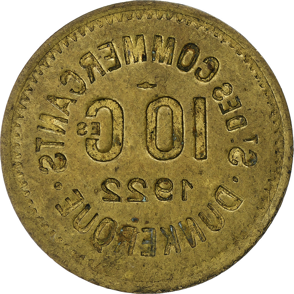 France, Société des Commerçants - Dunkerque, 10 Centimes, 1922, Brass