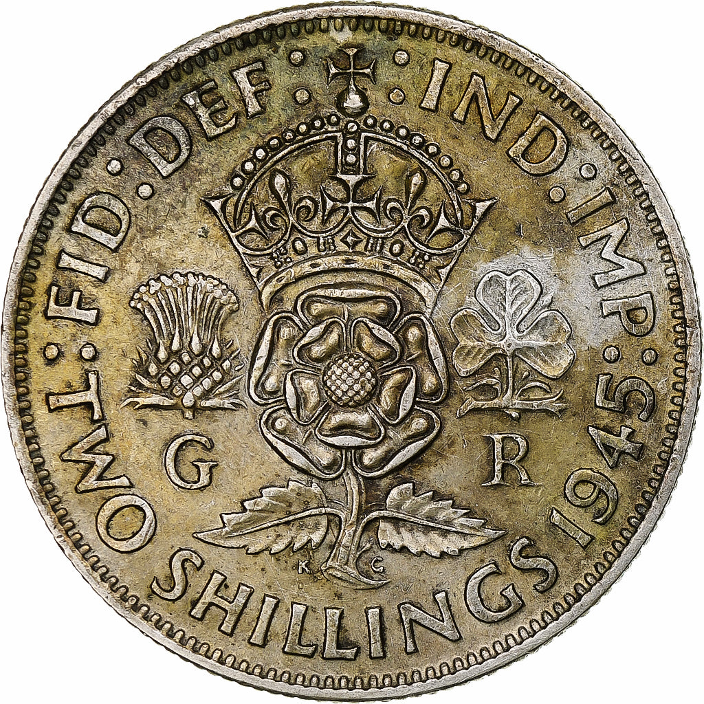 Great Britain, George VI, 2 Shillings, 1945, London, Silver, AU(50-53)