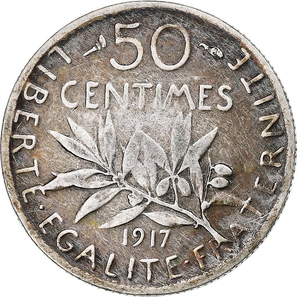 France, 50 Centimes, Semeuse, 1917, Paris, Silver, EF(40-45), Gadoury:420