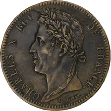 GUJANA FRANCUSKA, Charles X, 10 Centimes, 1827, La Rochelle, Brązowy, AU(50-53)