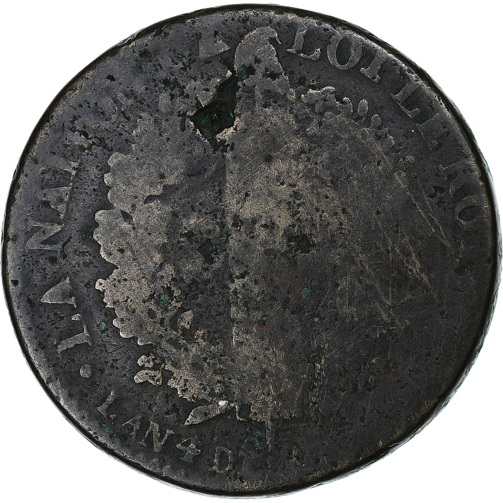 France, Louis XVI, 2 Sols, 1792 / AN 4, Marseille, Bronze, VG(8-10), Gadoury:25
