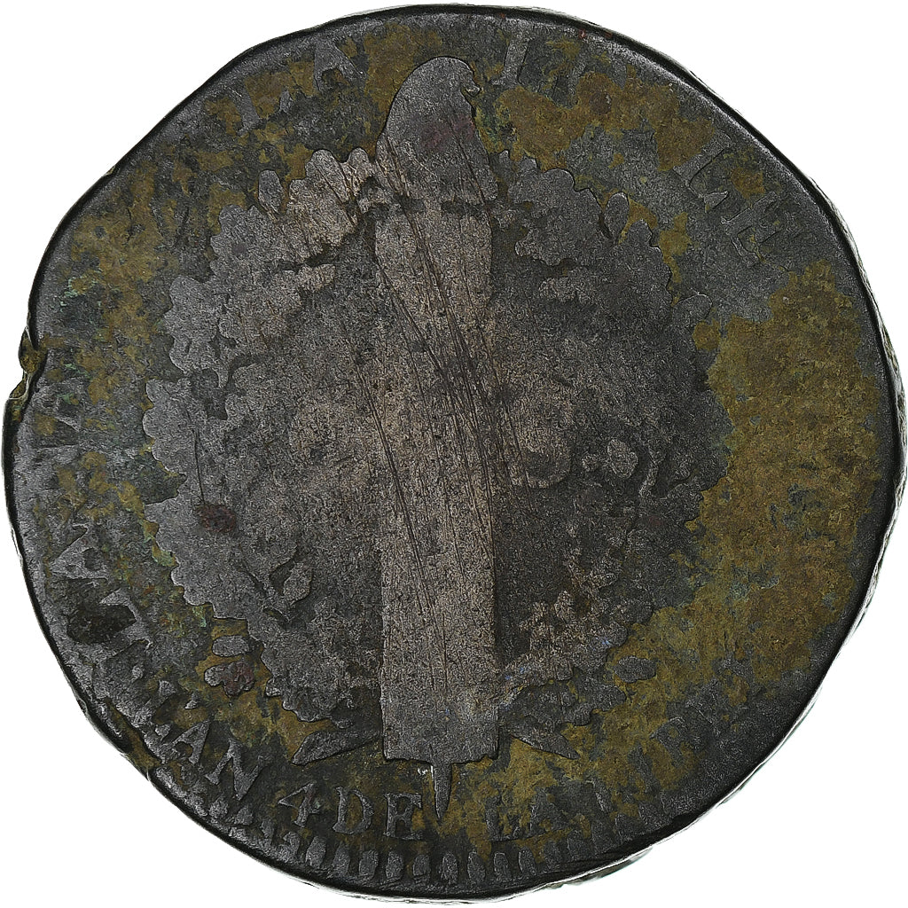 França, Louis XVI, 2 Sols, 1792 / AN 4, Montpellier, Cobre, VG(8-10)