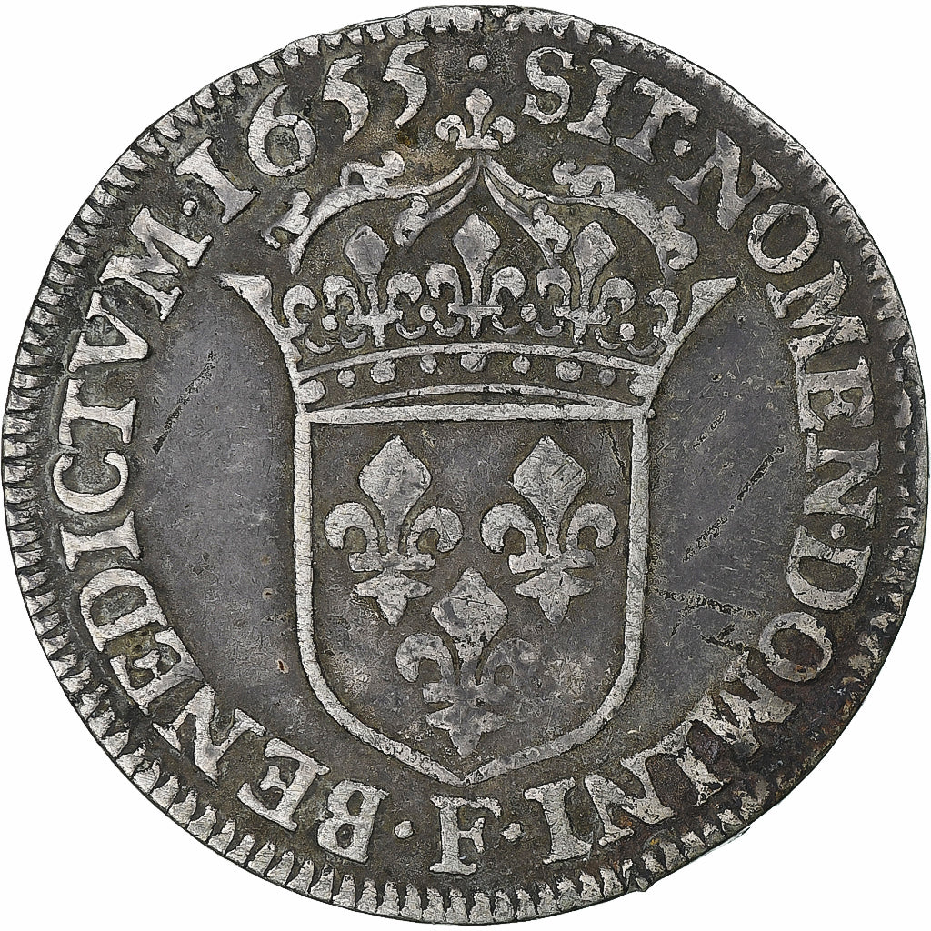 France, Louis XIV, 1/2 Écu à la mèche longue, 1655, Angers, Argent, TB