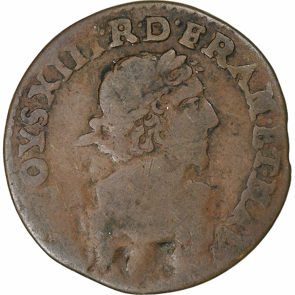 Francia, Louis XIII, Double Tournois, 1610-1643, Uncertain Mint, Cobre, BC