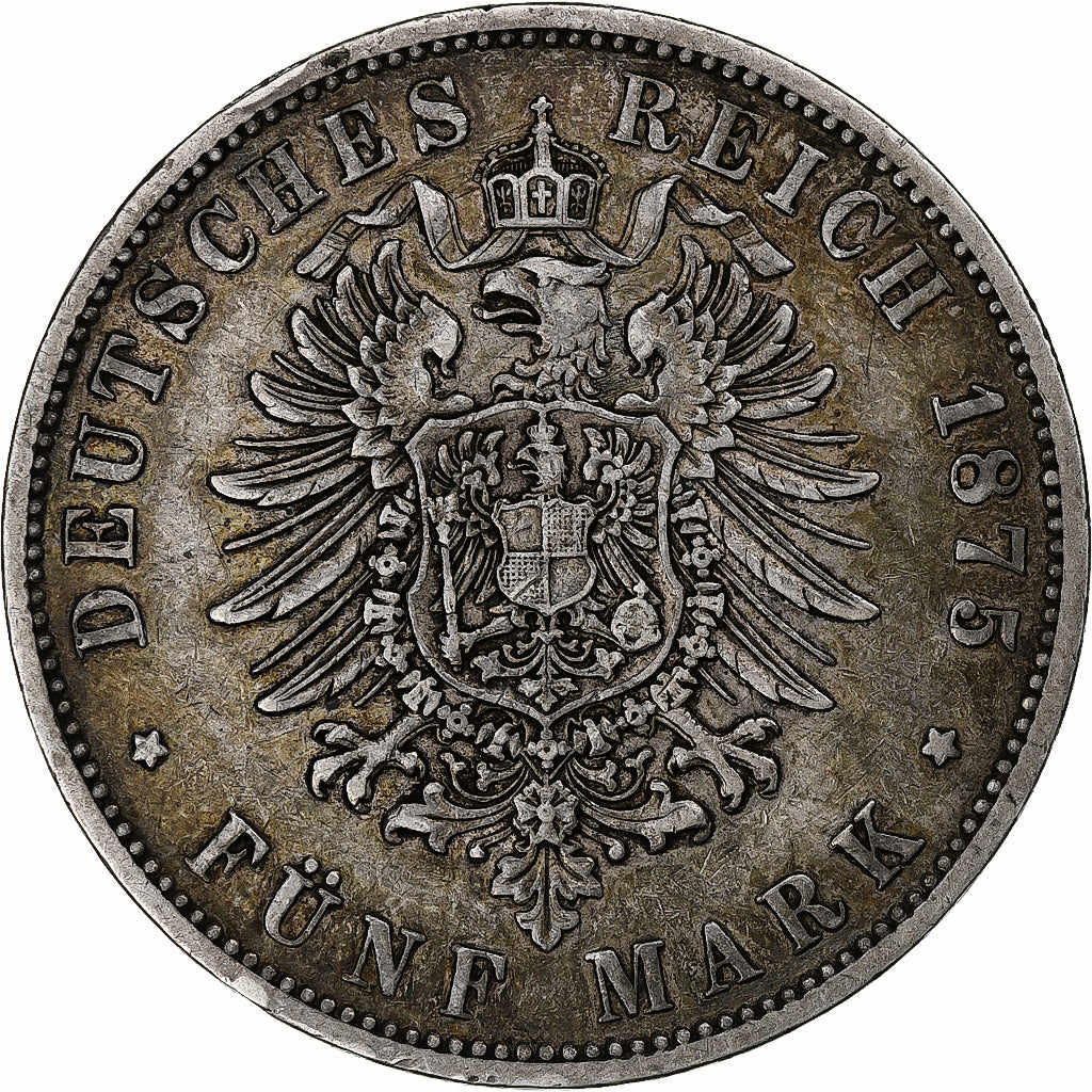 Germany, Wilhelm I, 5 Mark, 1875, Hannover, Silver, EF(40-45)