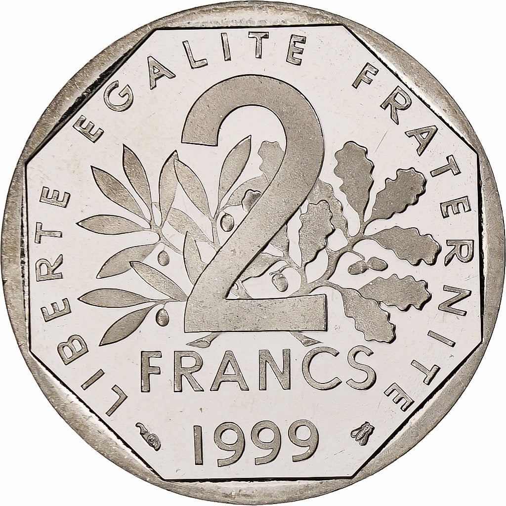 France, 2 Francs, Semeuse, 1999, Paris, Proof, Nickel, MS(65-70), Gadoury:547b