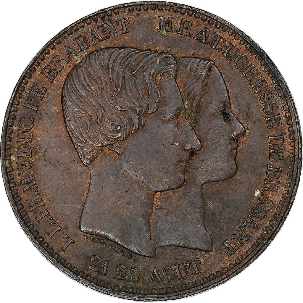 Bélgica, medalha, Léopold Ier, Mariage du Duc de Brabant, 1853, Bronze