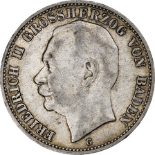 German States, BADEN, Frederick II, 3 Mark, 1909, Berlin, Silver, EF(40-45)