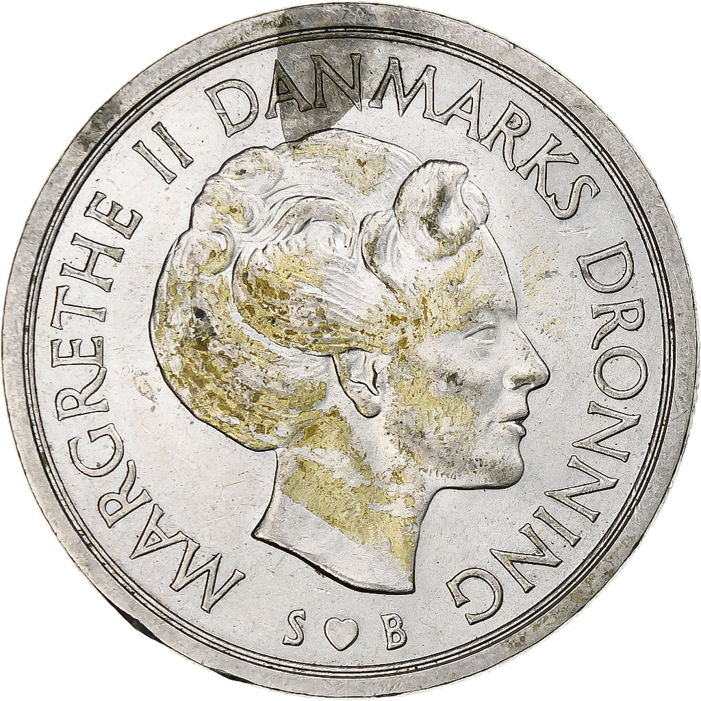 Danimarca, Margrethe II, 5 Kroner, 1977, Copenhagen, Rame-nichel, BB+, KM:863.1