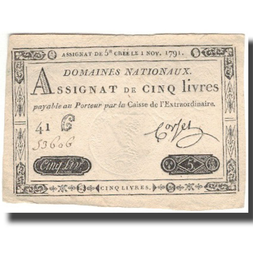 Francja, 5 Livres, 1791, 1791-11-01, EF(40-45), KM:A50, Lafaurie:145