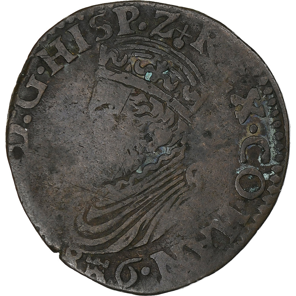 Spanish Netherlands, Hainaut, Philippe II, Liard, 1586, Mons, Copper, VF(30-35)