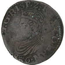 Spanish Netherlands, Hainaut, Philippe II, Liard, 1586, Mons, Copper, VF(30-35)