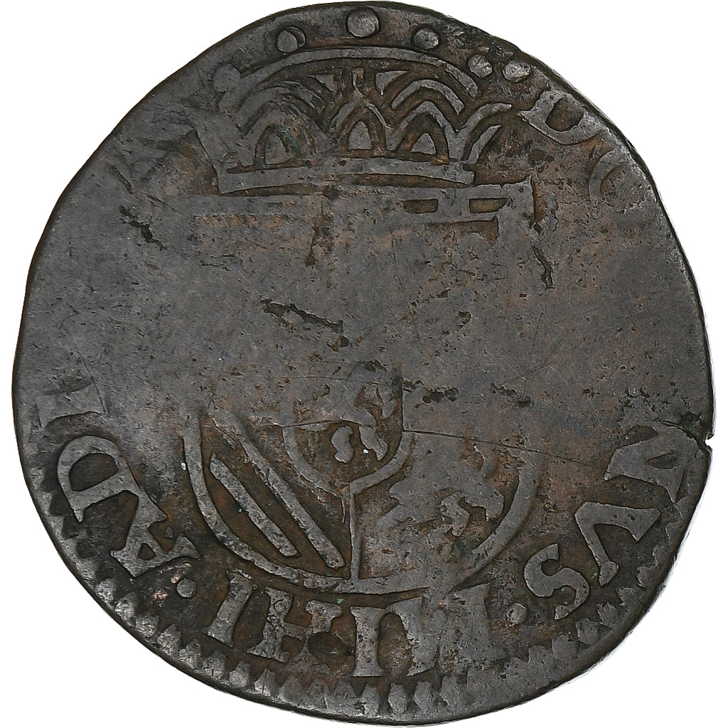Spanish Netherlands, Hainaut, Philippe II, Liard, 1586, Mons, Copper, VF(30-35)