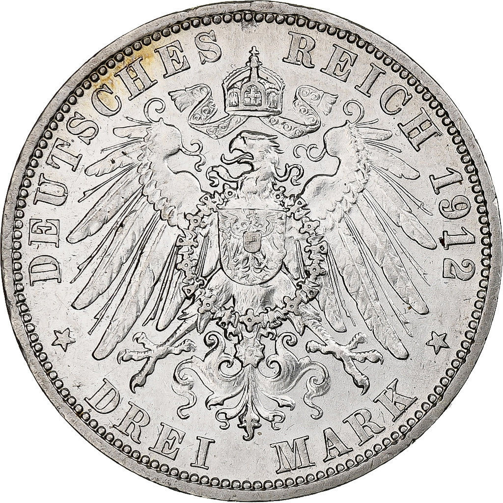 German States, PRUSSIA, Wilhelm II, 3 Mark, 1912, Berlin, Silver, AU(50-53)