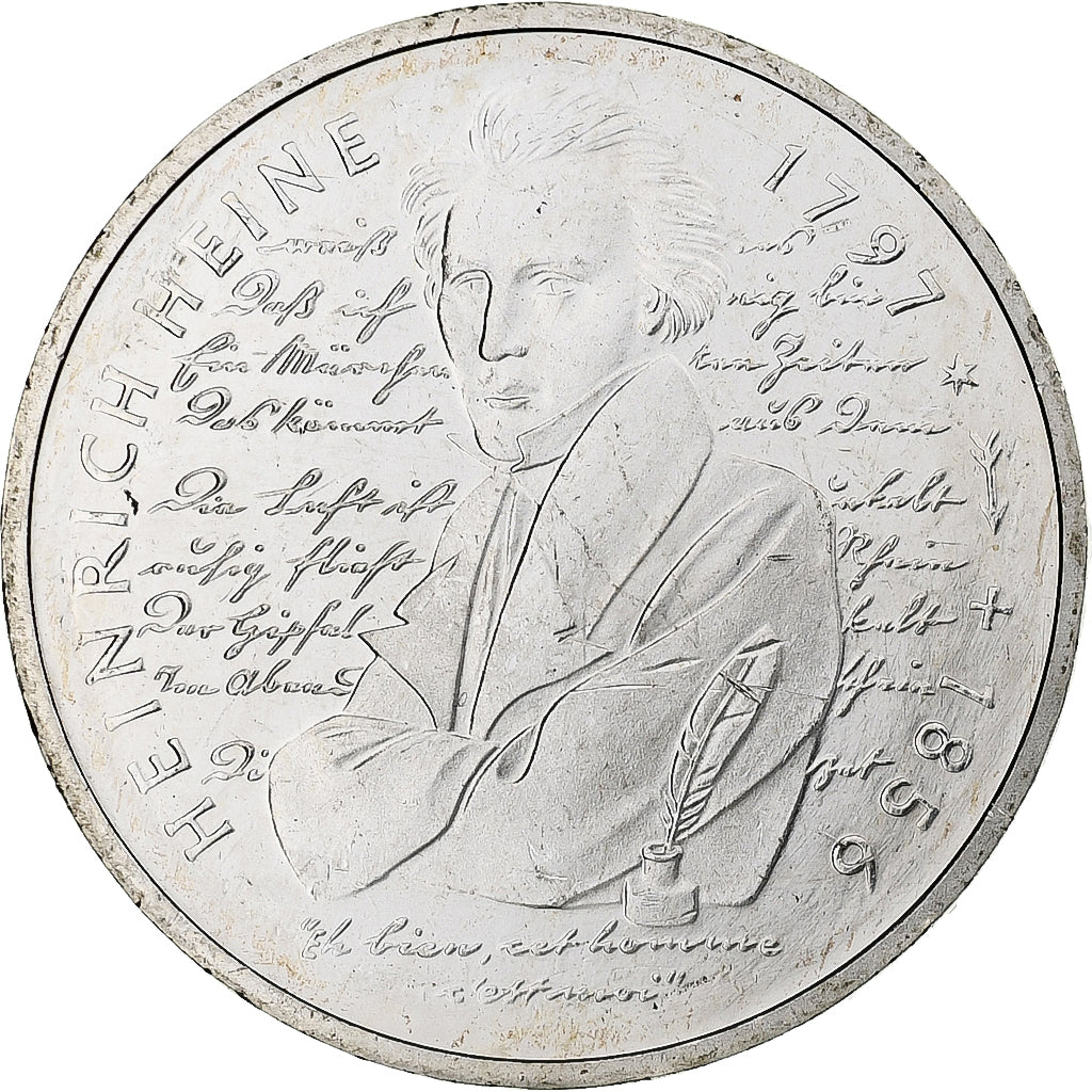 GERMANY - FEDERAL REPUBLIC, 10 Mark, Heinrich Heine, 1997, Munich, Silver