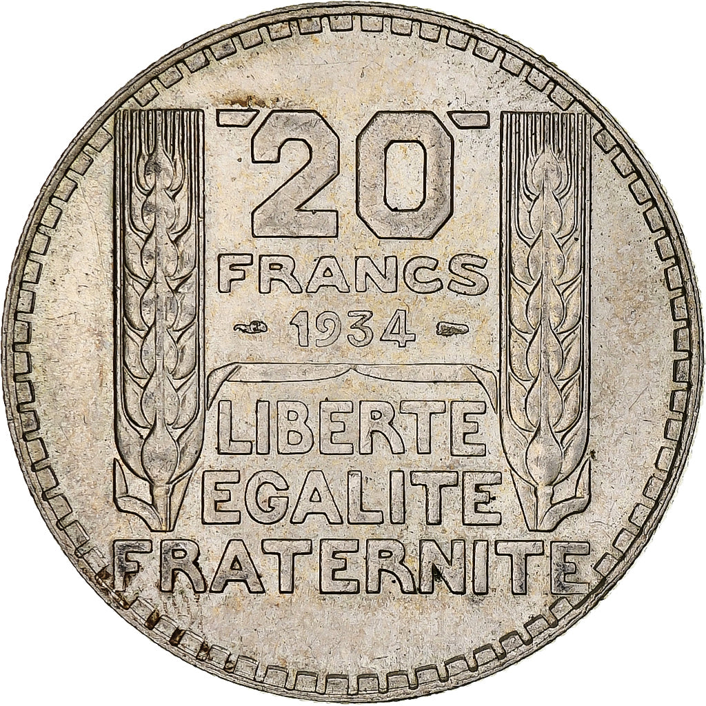 Francja, 20 Francs, Turin, 1934, Paris, Srebro, AU(55-58), Gadoury:852