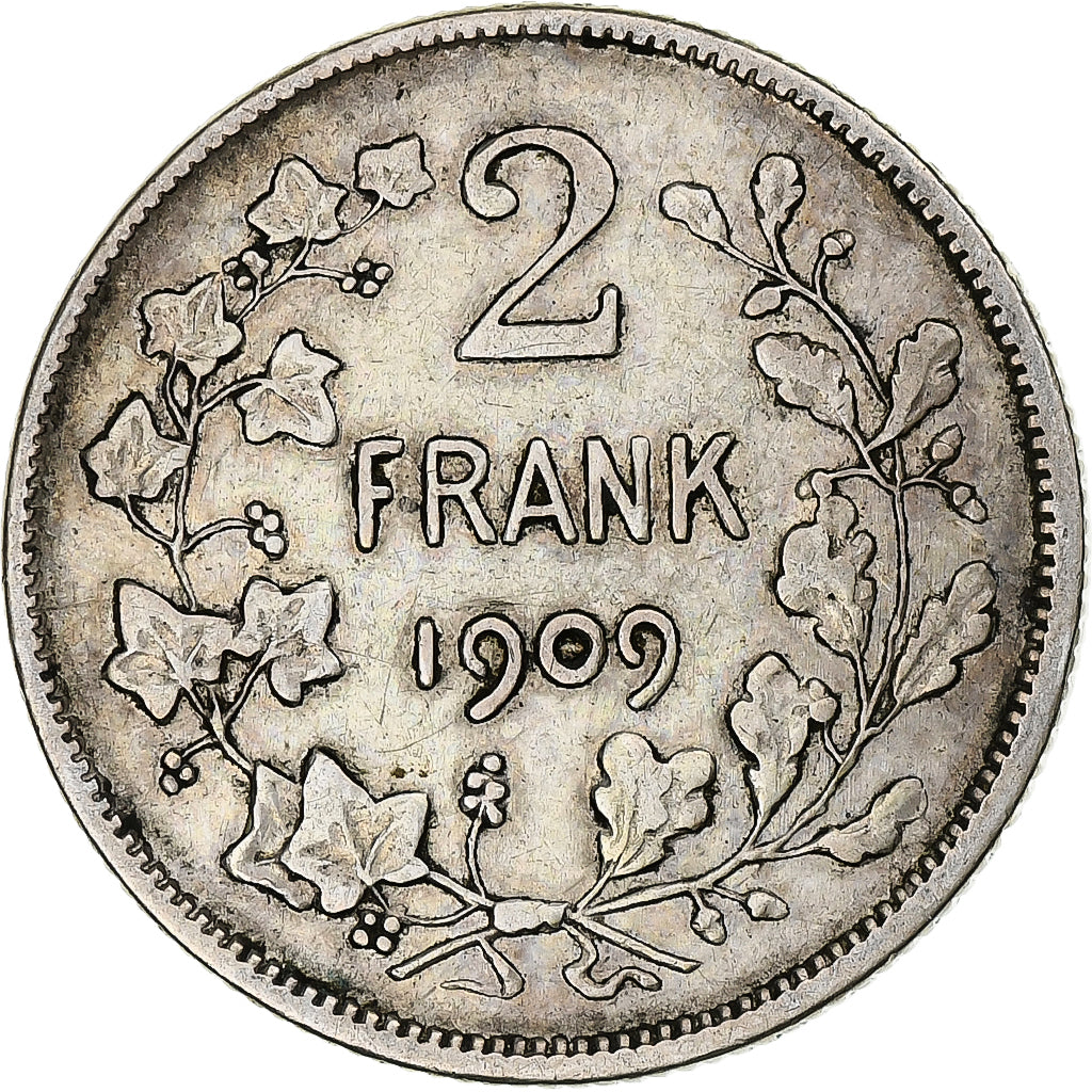 Belgium, Leopold II, 2 Francs, 1909, Brussels, Silver, VF(30-35)