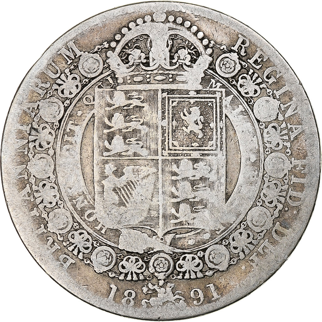 Great Britain, Victoria, 1/2 Crown, 1891, London, Silver, F(12-15), KM:764