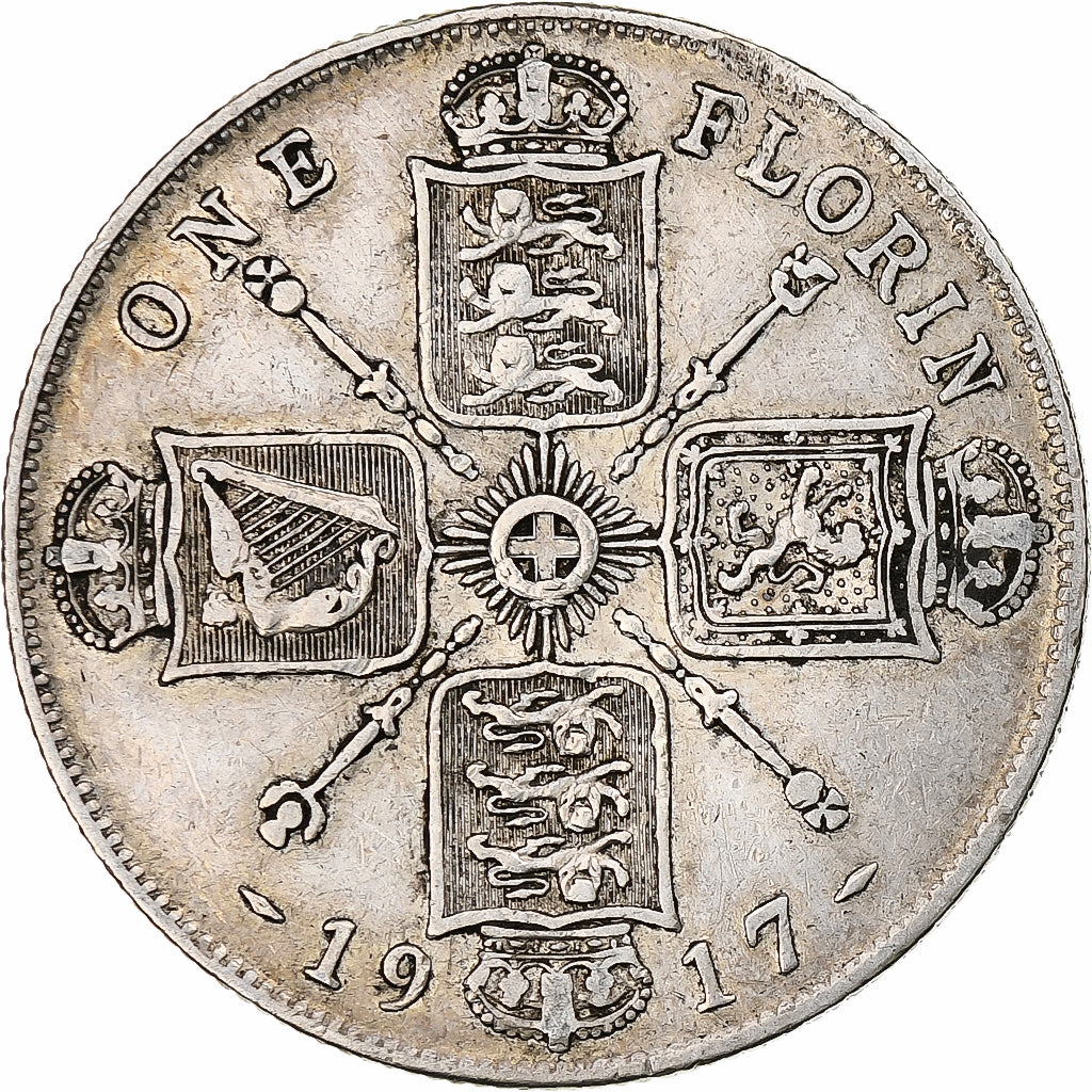 Great Britain, George V, Florin, 1917, London, Silver, EF(40-45), KM:817