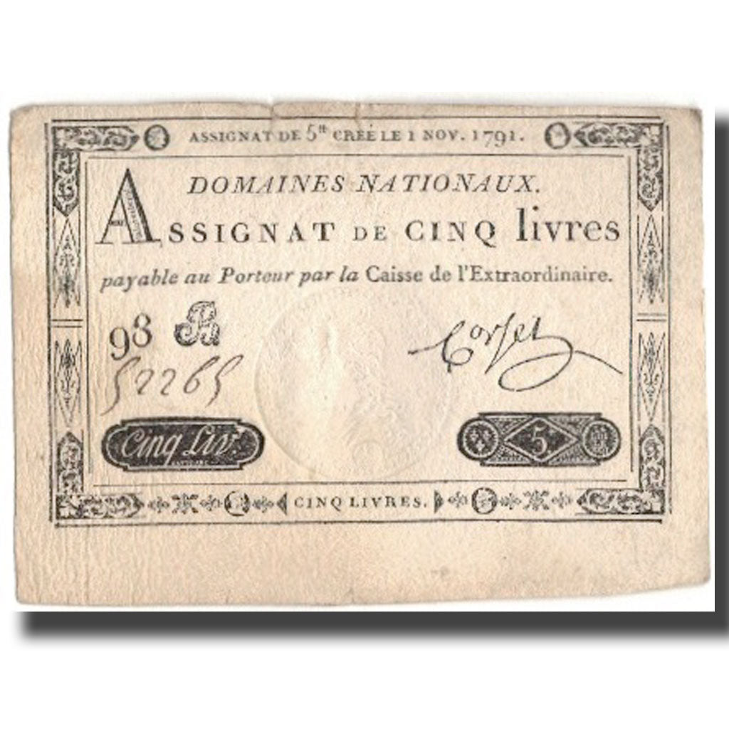 França, 5 Livres, 1791, 1791-11-01, EF(40-45), KM:A50, Lafaurie:145