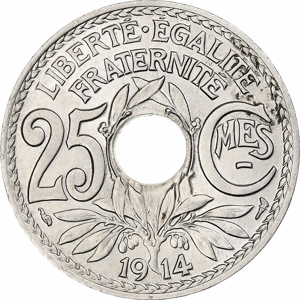 France, 25 Centimes, Lindauer, 1914, Paris, Souligné, Nickel, MS(63)