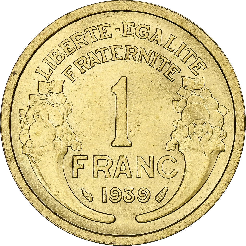 Francja, 1 Franc, Morlon, 1939, Paris, Brązal, MS(60-62), Gadoury:470, KM:885
