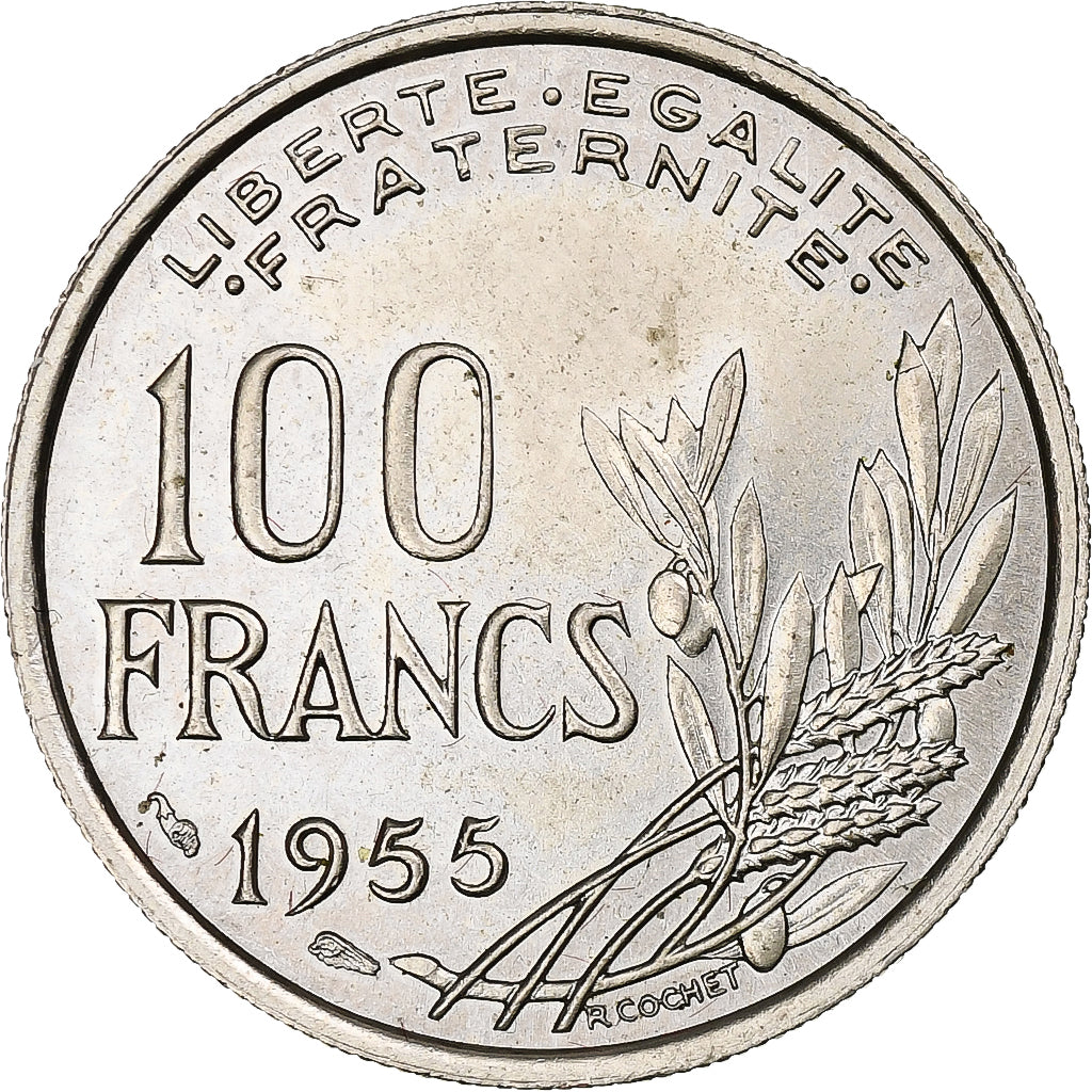 Francja, 100 Francs, Cochet, 1955, Paris, Miedź-Nikiel, MS(60-62), Gadoury:897