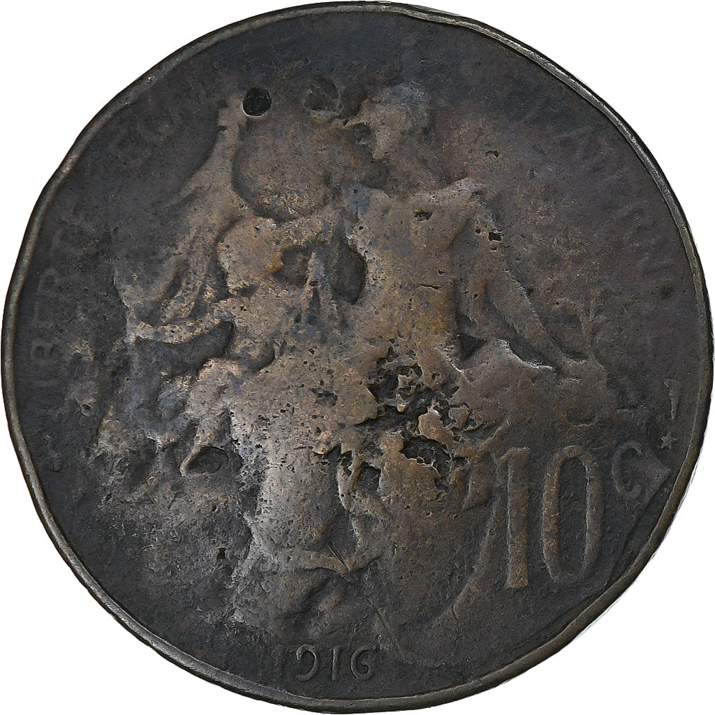 Frankrijk, 10 Centimes, Dupuis, 1916, Etoile, Bronzen, ZF, Gadoury:277, KM:843