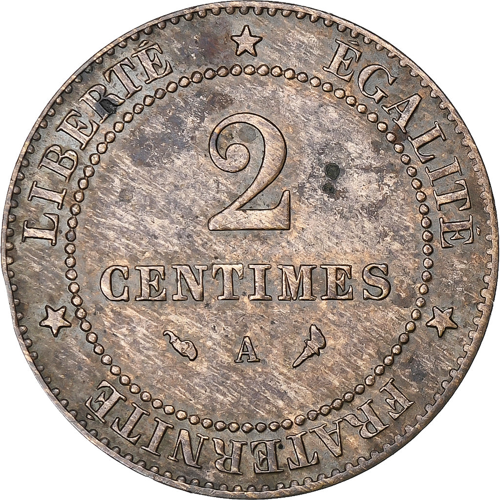 France, 2 Centimes, Dupuis, 1897, Paris, Bronze, AU(50-53), Gadoury:105