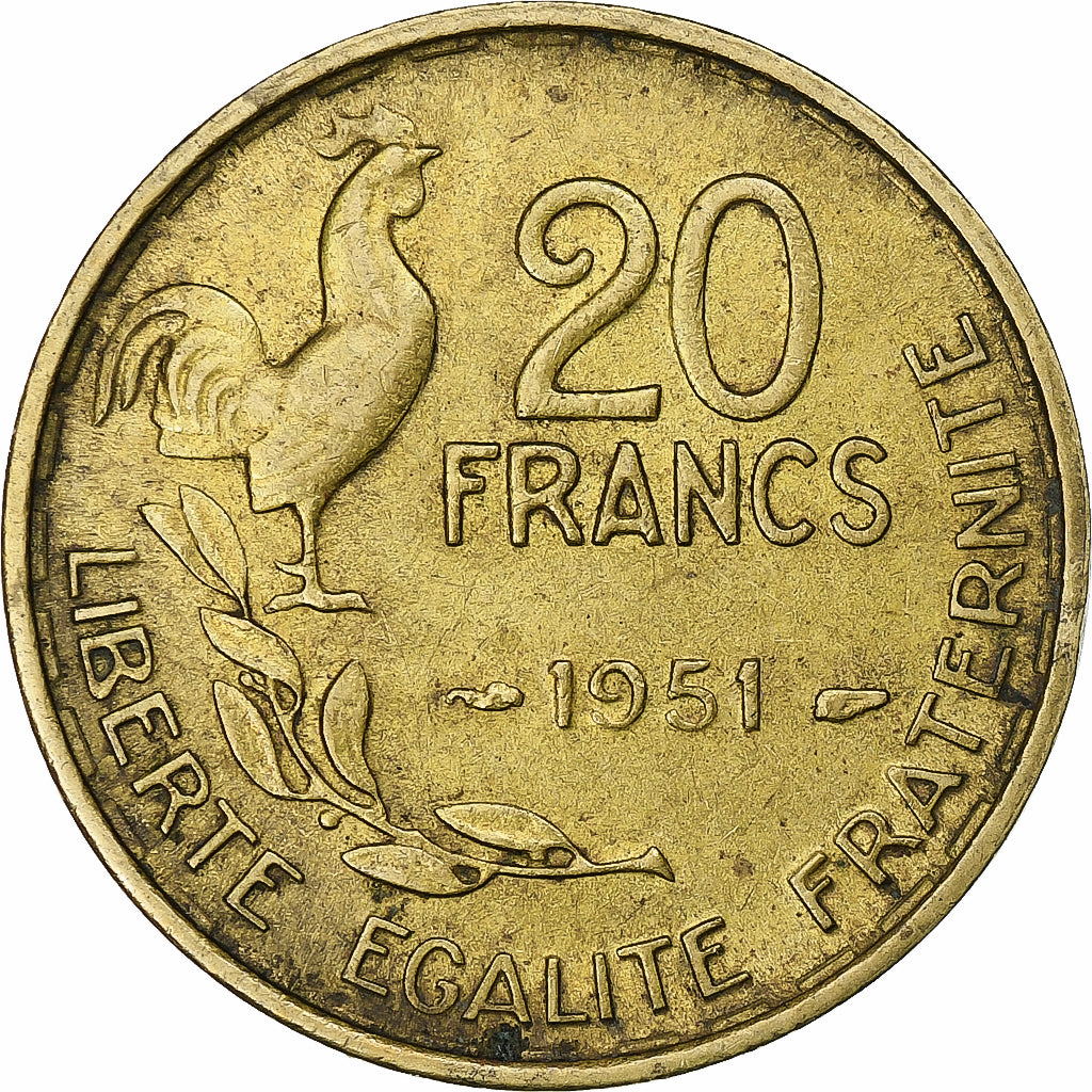 Frankrijk, 20 Francs, Guiraud, 1951, Paris, Cupro-Aluminium, PR, Gadoury:865