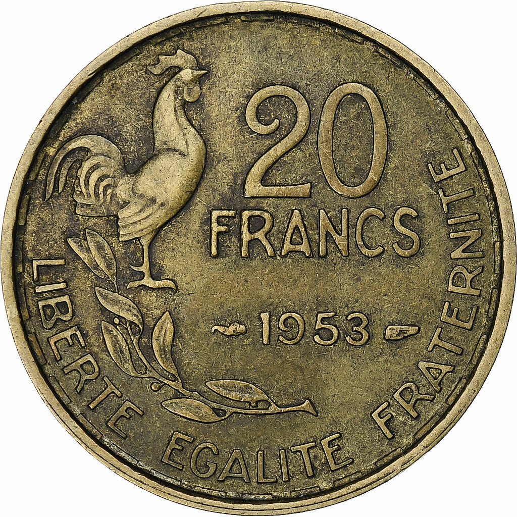 Francia, 20 Francs, Guiraud, 1953, Paris, Rame-alluminio, BB+, Gadoury:865