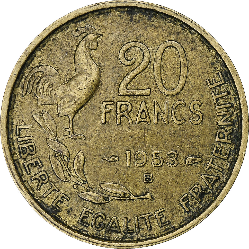 Frankreich, 20 Francs, Guiraud, 1953, Beaumont - Le Roger, Cupro-Aluminium, SS+