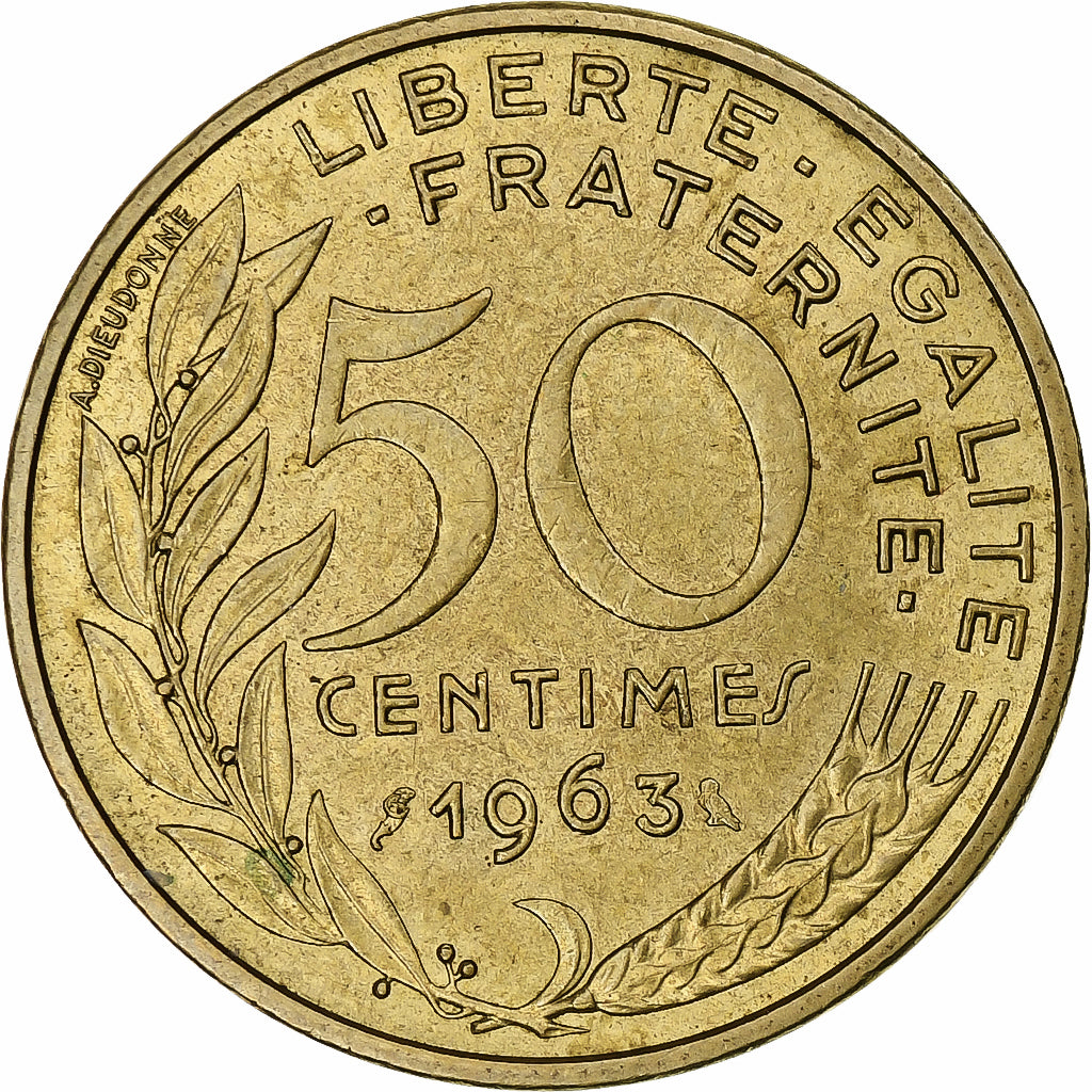 France, 50 Centimes, Marianne, 1963, Paris, Aluminum-Bronze, AU(55-58)