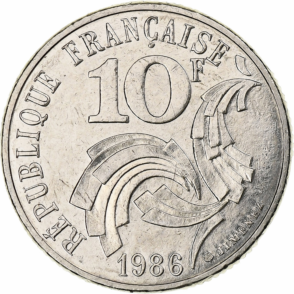 Francja, 10 Francs, 1986, Paris, Nikiel, MS(60-62), Gadoury:824, KM:959