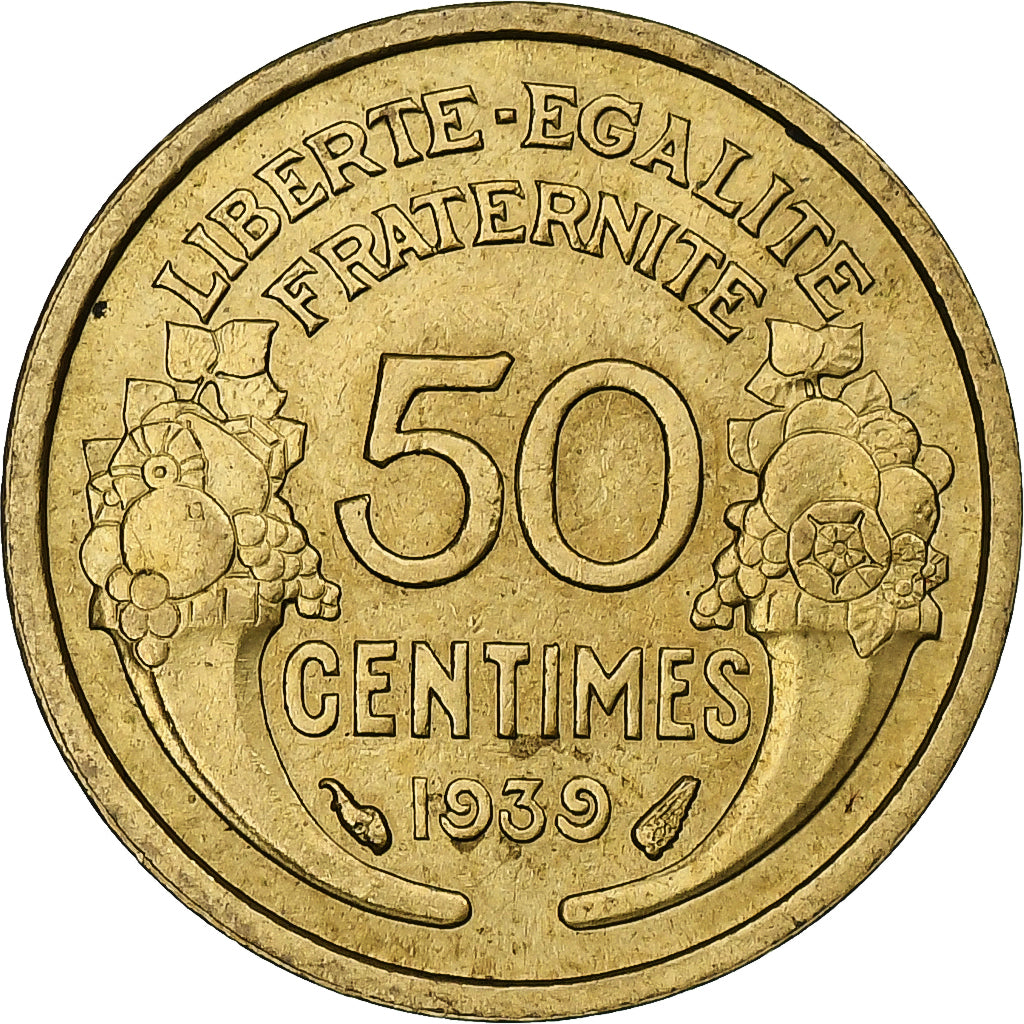 France, 50 Centimes, Morlon, 1939, Paris, Cupro-Aluminium, MS(60-62)
