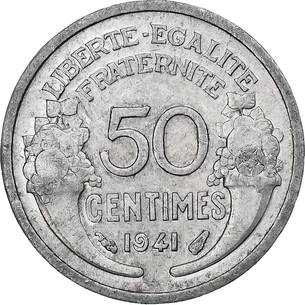 France, 50 Centimes, Morlon, 1941, Paris, Aluminum, AU(50-53), Gadoury:426