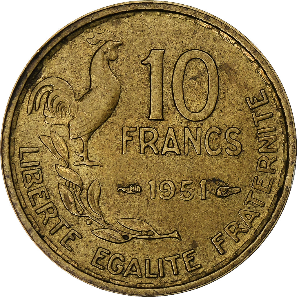 Francja, 10 Francs, Guiraud, 1951, Paris, Brązal, AU(50-53), Gadoury:812