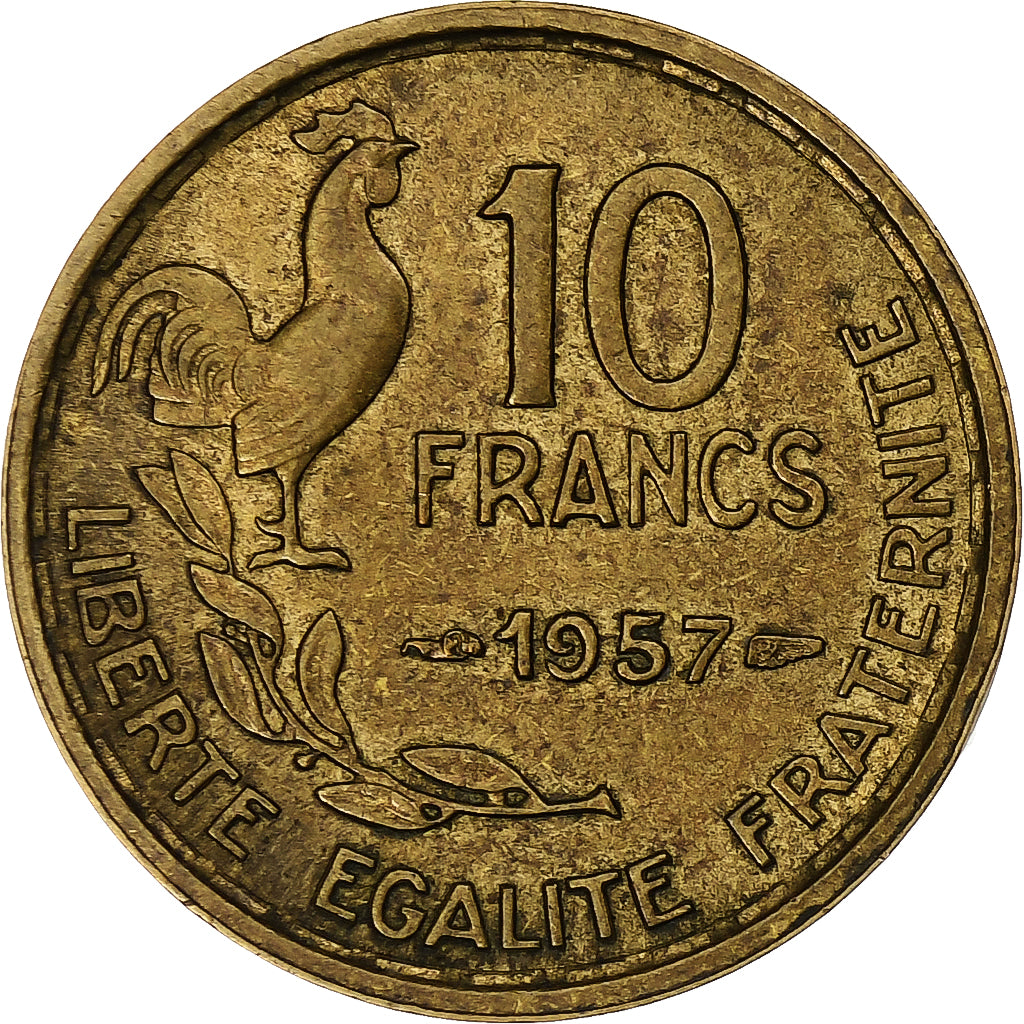 Francja, 10 Francs, Guiraud, 1957, Paris, Brązal, AU(55-58), Gadoury:812